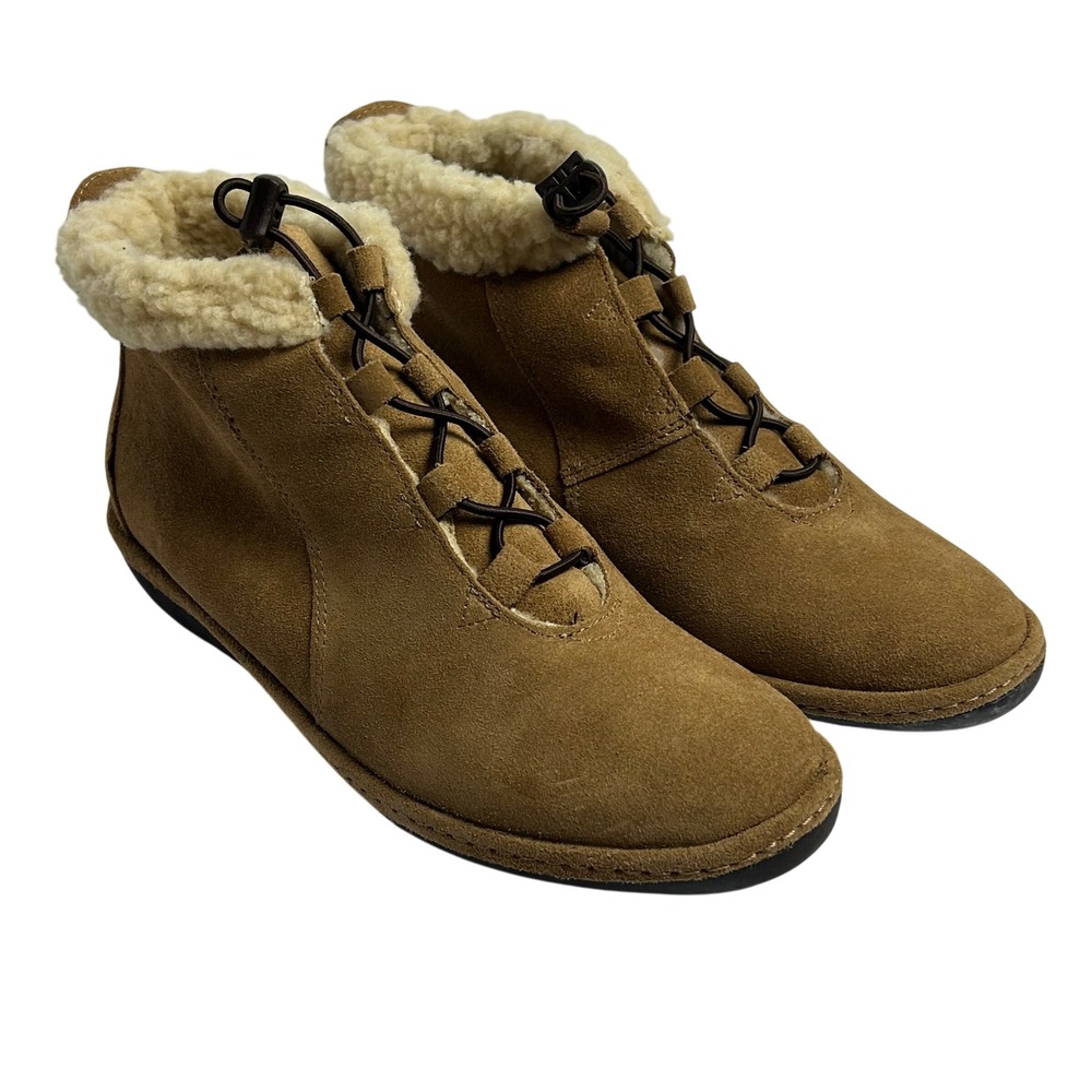 Lands End Womens Chalet Shearling Bootie Dark Chestnut Suede Ankle Boots Size 9